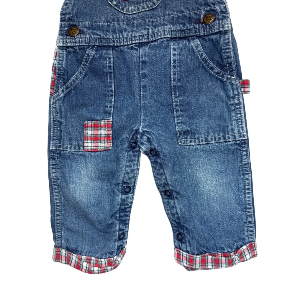 Vintage OshKosh Bgosh Plaid Lined Overalls 6/9M Denim Vestbak USA Made 80s 90s